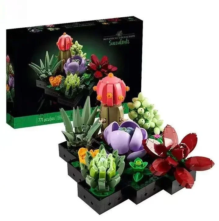 Künstlicher Blumenstrauß DIY Bausteine Botanische Kollektion Heimdekoration Rose Orchidee Topfpflanze Geschenke für Frauen Mutter Ehefrau
