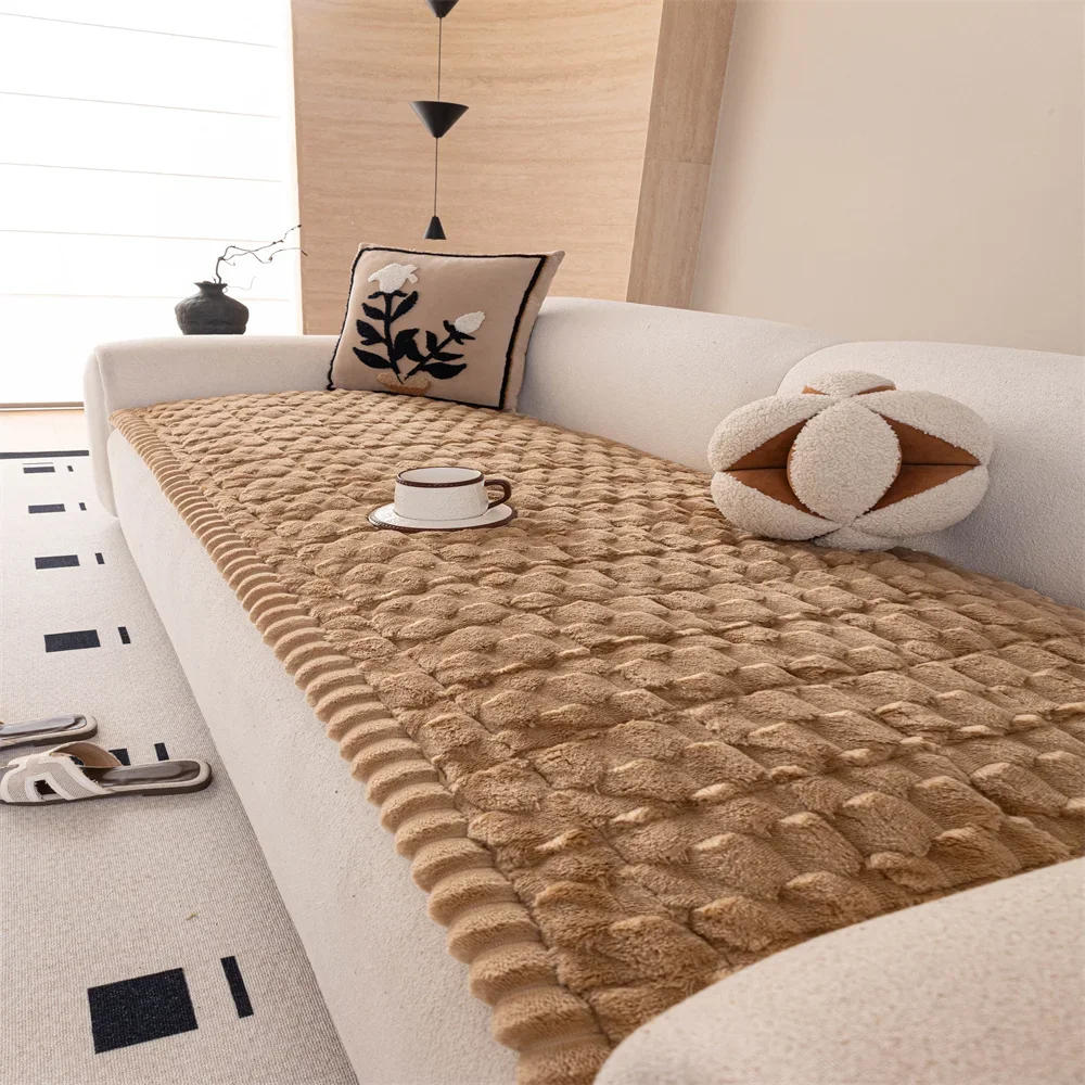 Retro Chenille Sofa Cushion Cover Universal Non-Slip Fixed Straight Row All-Seasons Slipcover for Home Comfort