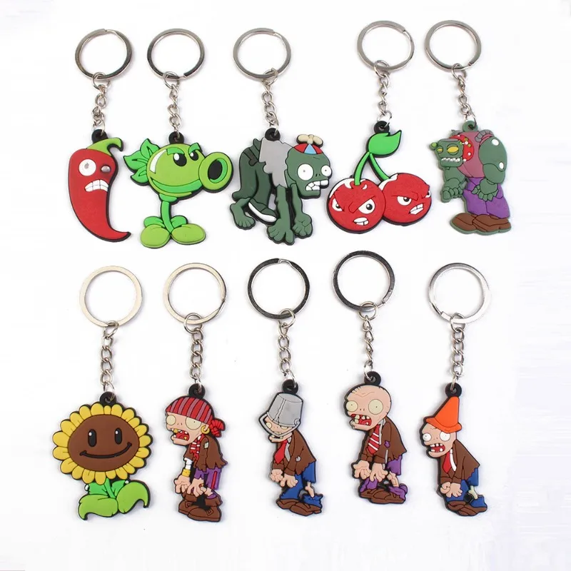 Cartoon Plant Vs. Zombies PVC Pendant Anime Character Iron Bucket Zombie Sunflower Cars Keychain Couple Pendants Birthday Gift