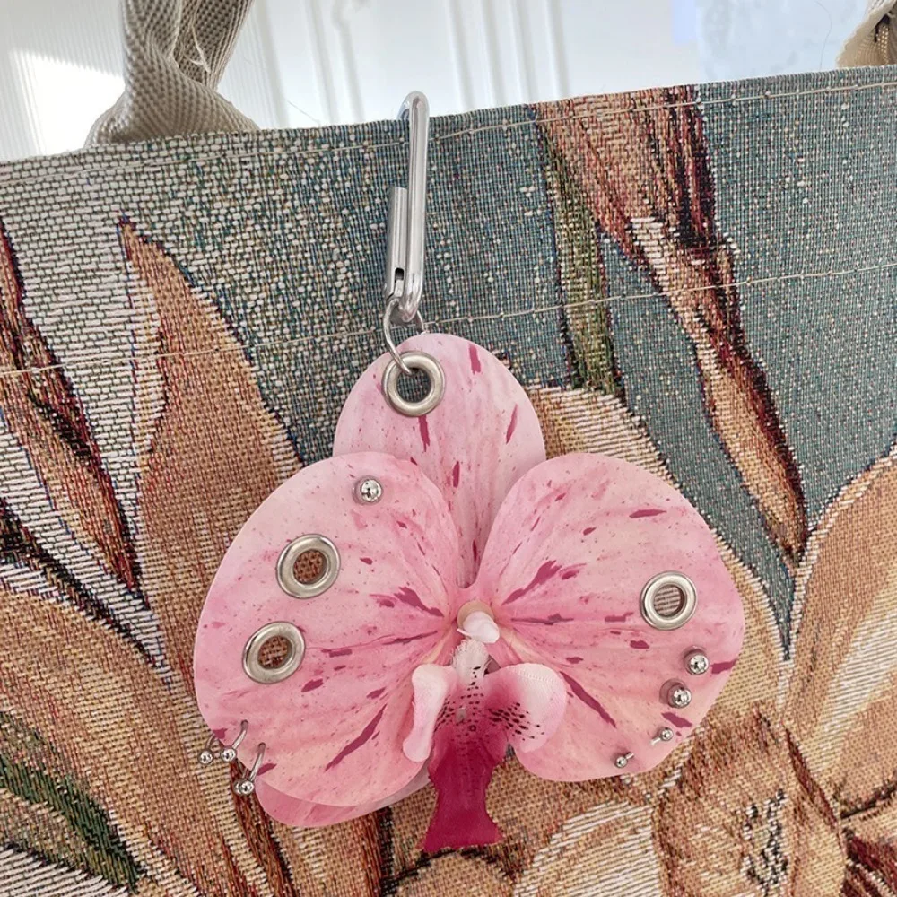 Creative Simulation Flower Orchid Lily Keychain Colorful Backpack Decoration Simulation Flower Keyring Gifts Flower Bag Pendant