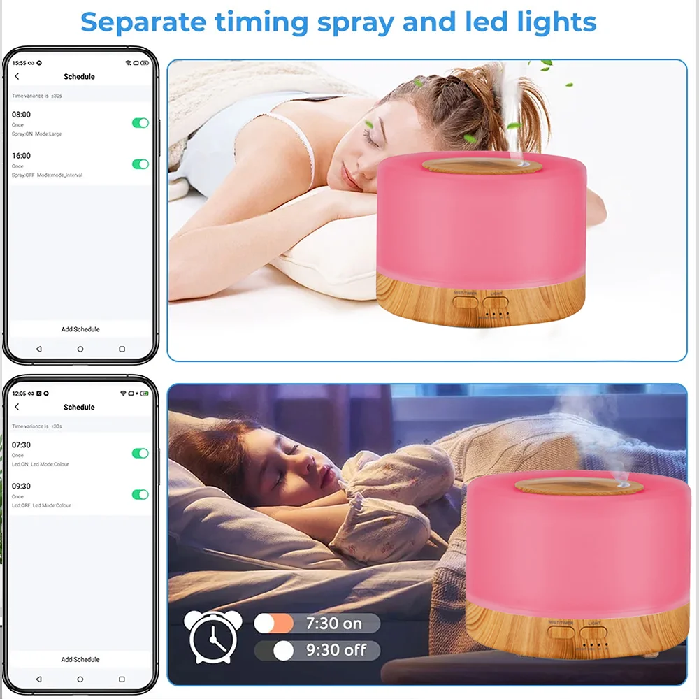 Jianshu Tuya Smart WiFi Humidifier Diffuser Aromatherapy Essential Oil 500mL 7 Color LED Night Light Work for Alexa Google Home