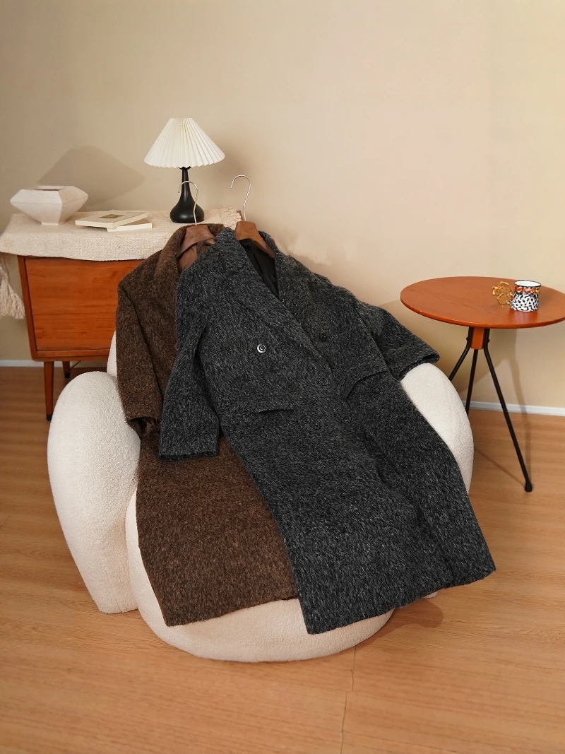 

Высококачественное шерстяное пальто из верблюжьей шерсти, винтажная женская верхняя одежда средней длины, осень-зима, прямой крой, для поездок на работу