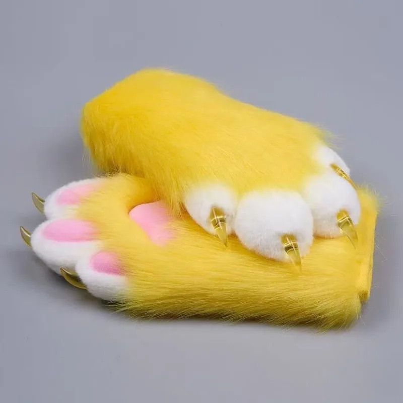 Bunte Katzenpfoten-Handschuhe Plüschige Pelzige Tierpfoten Fursuit Kigurumi Cosplay Kig Kostüm Tigernagel-Krallen Karneval Cosplay Handschuhe