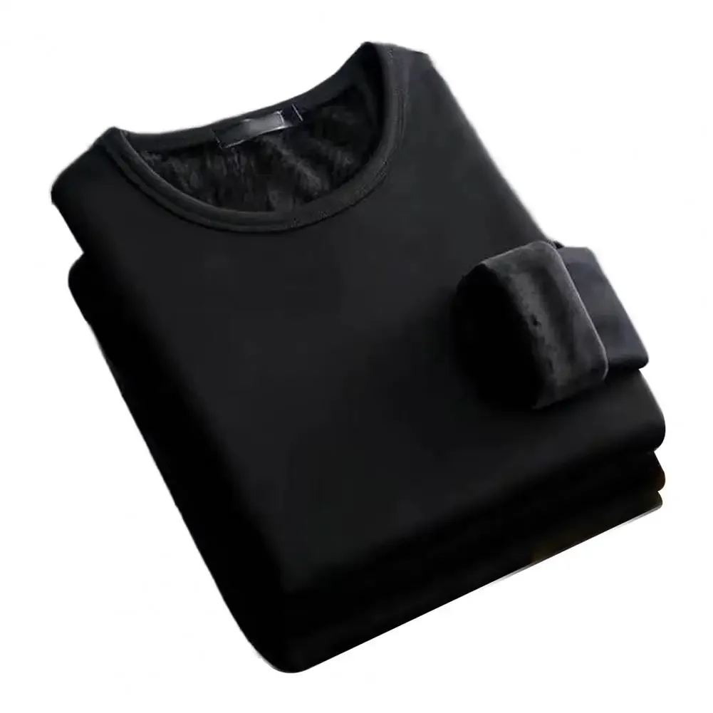 

Winter Men's Long-sleeved Thermal Underwer T-Shirt Fleece Bottoming Shirt Round Neck Shirt Fashion Plus Velvet Padded T-shirt