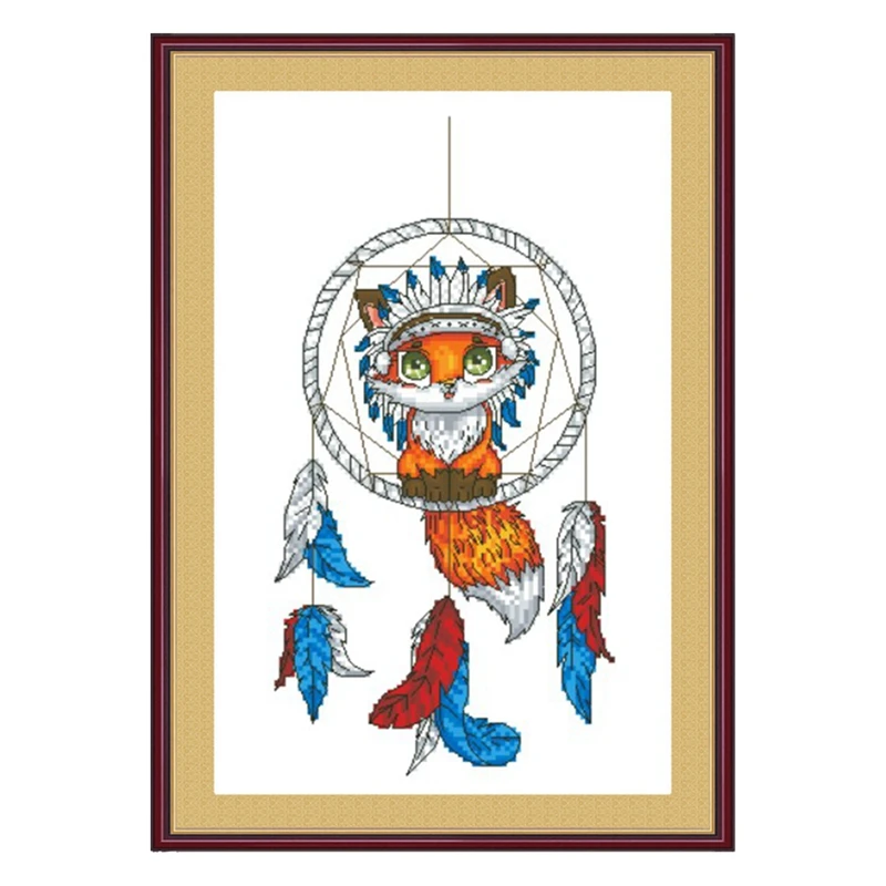 

Cross-stitch set: Little Fox's Dreamcatcher 28ct, 18ct, 14ct, 11ct Chinese hand-embroidery Material package