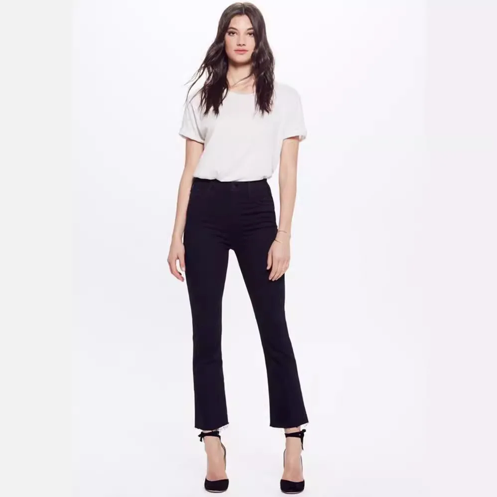 Dave&di Minimalist Slim Fit Elastic Woman Clothing Women's Denim Pants Straight Leg High Waist Fringed Cropped Jeans For Women