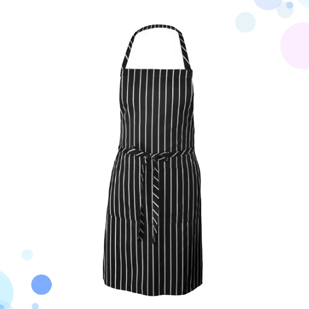 

1pc Cooking Polyester Kitchen Apron Black White Stripe Long Strap Waist Tie For Oil Dust Protection Kitchen Working Hanging Neck
