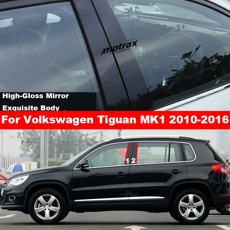 Car B C Pillar Stickers PC Window Trim Cover Middle Pillar Decorative Exterior Accessory for Volkswagen VW Tiguan MK1 2010-2016