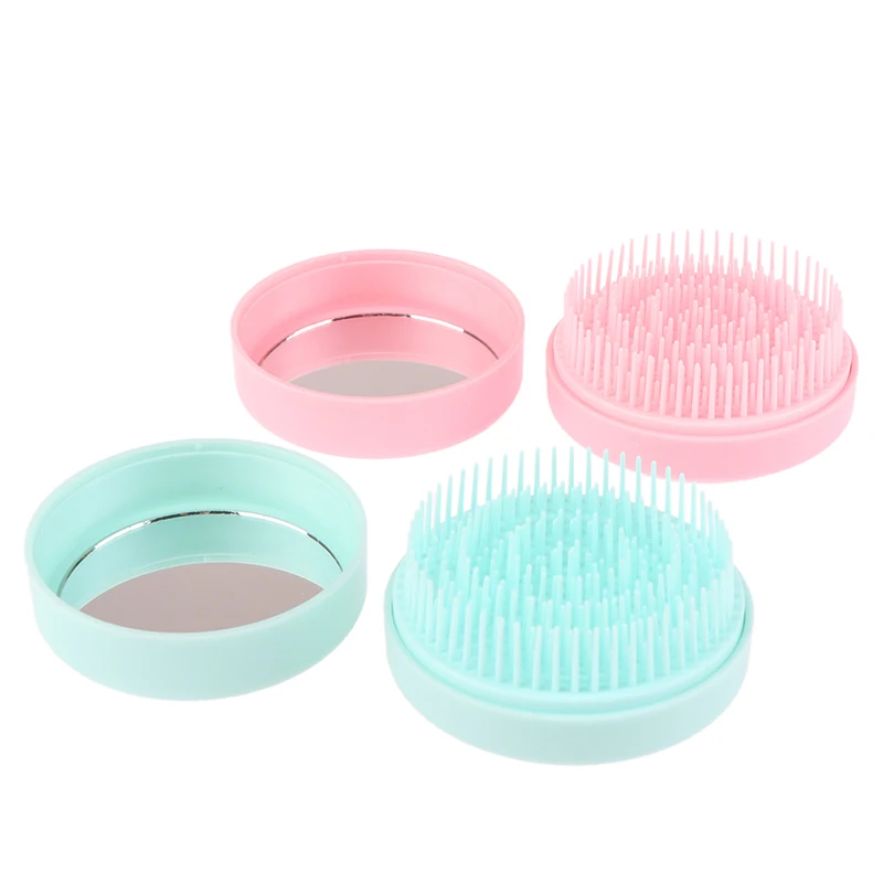 Portable Round Travel Massage Folding Comb Girl Hair Brush With Mirror Mini Pocket Mirror Styling Tools