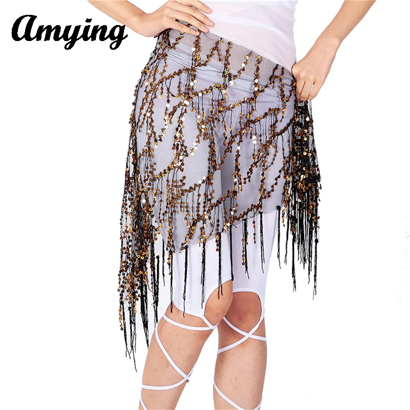 Ladies Belly Dance Sequin Hip Scarf Tassel Hip Scarf Triangle Scarf  Lacing Waist Chain Bohemian Chain Indian Dance Accessories