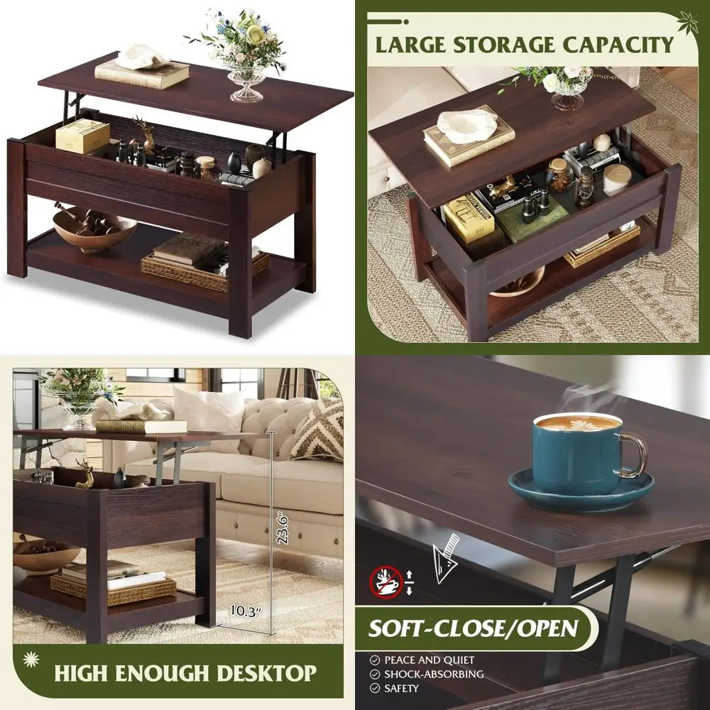 

Lift Top Coffee Table 39 with Storage Shelf and Hidden Compartment for Living Room, Office Use