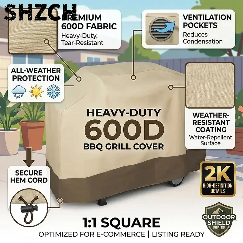 600D Outdoor Barbecue Cover,Waterproof Bbq Protective Cover Made of 600D Oxford Fabric Anti-Wind Dust Moisture Uv Barbecue Cover