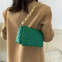 Fashion Plaid Shoulder Bag Thick Chain Handbag Bag Faux Leather Women Underarm Bags Messenger Bag сумка женская