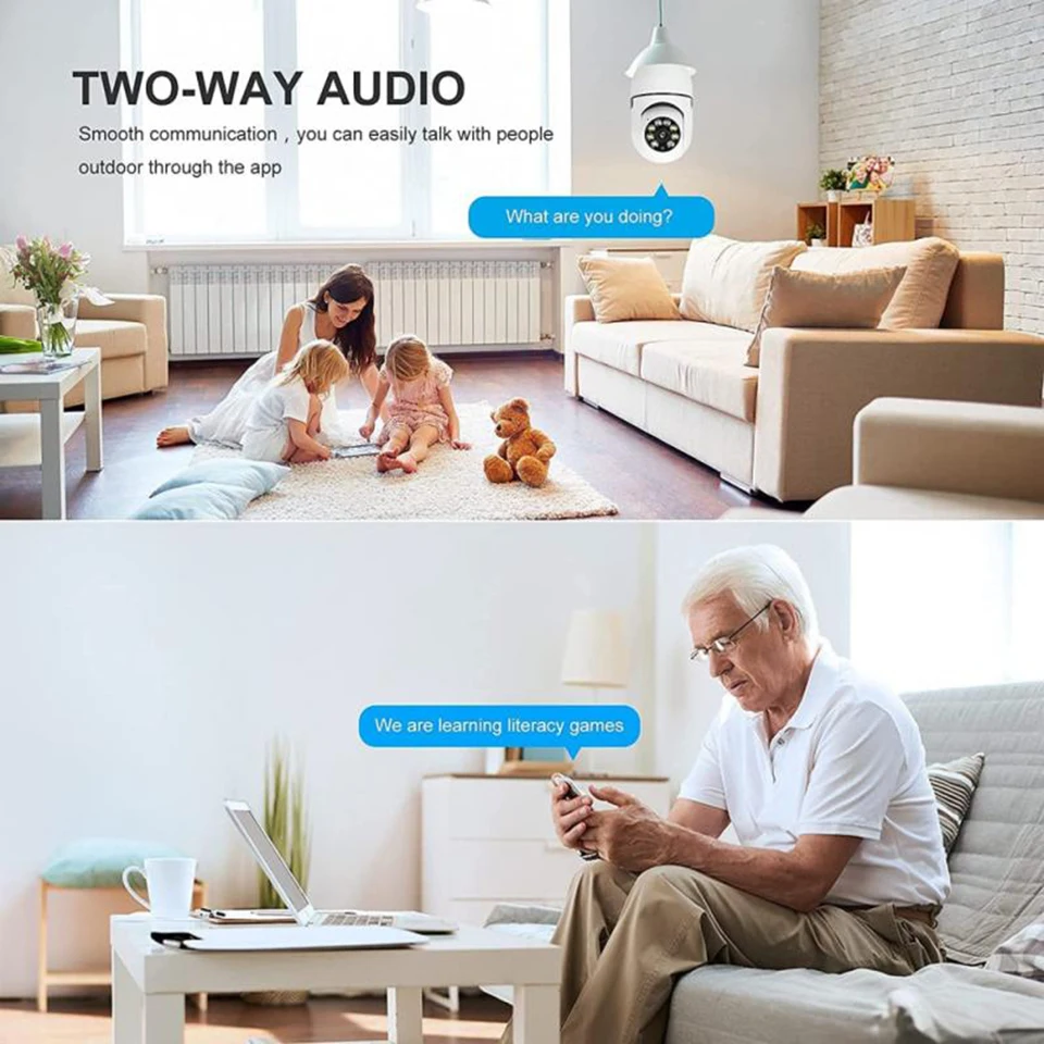 HD 1080P Wifi Bóng Đèn Máy Ảnh 10 Chiếc Đèn Hồng Ngoại 360 ° Toàn Cảnh Nhìn Xuyên Đêm Chuyển Động Phát Hiện Báo Động Giám Sát An Ninh camera Quan Sát IP Mini Cam