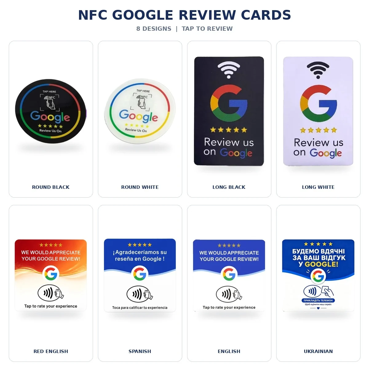 12cm Acrylic Google Review NFC Tap Card NFC 215 Chip Multi-Language Programmable Self-Adhesive Table Sign Tap to Leave Review