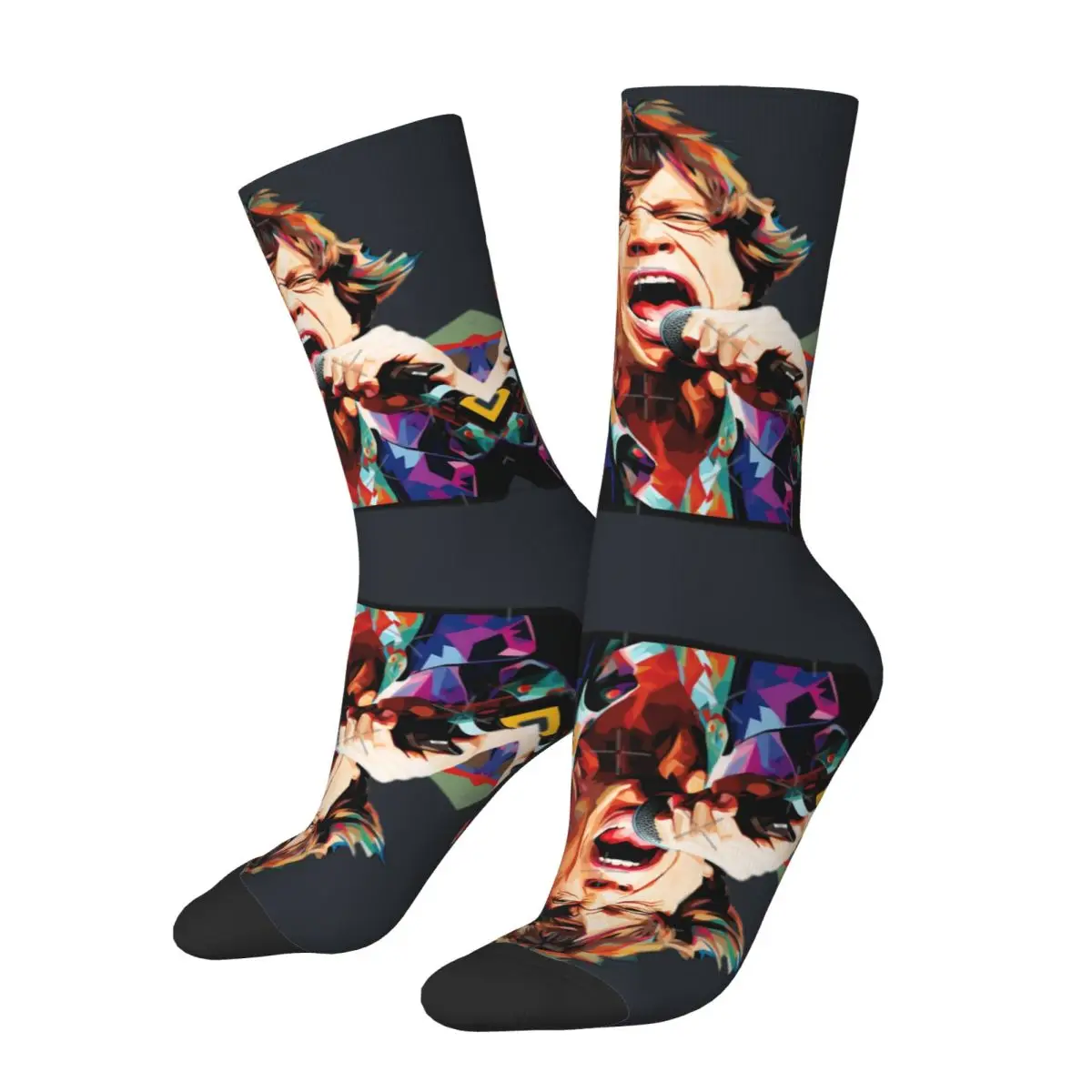 Funny Crazy Mick Jagger Pop Art Multiplicity Tee Sock for Men Hip Hop Harajuku Mick Jagger Quality Pattern Crew Sock Casual Gift