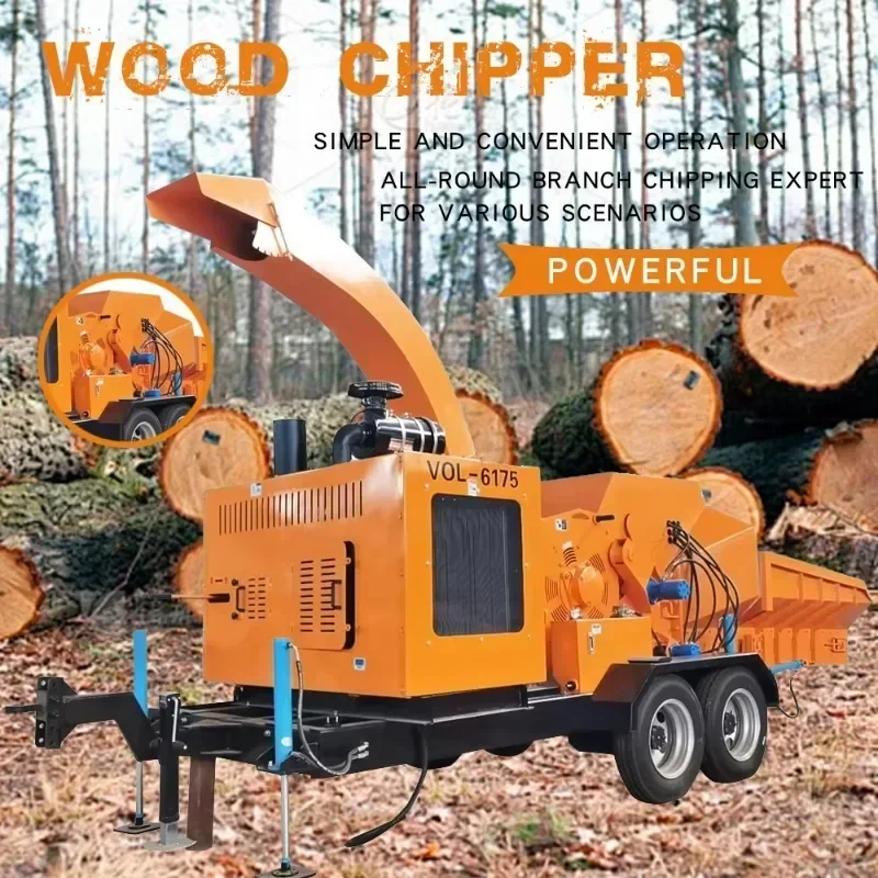 2025 Hot Log Wood Crusher Auto Feed Knife Industrial Wood Chipper Shredder Grinder Diesel with Wheels Convenient Mobility