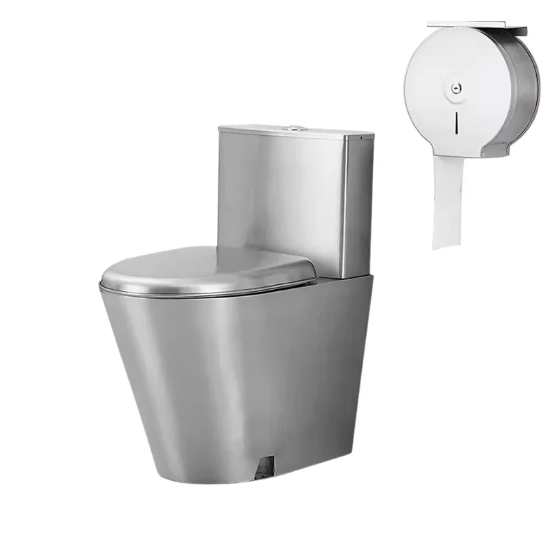 

Floor-to-ceiling gravity flush toilet Silver stainless steel toilet