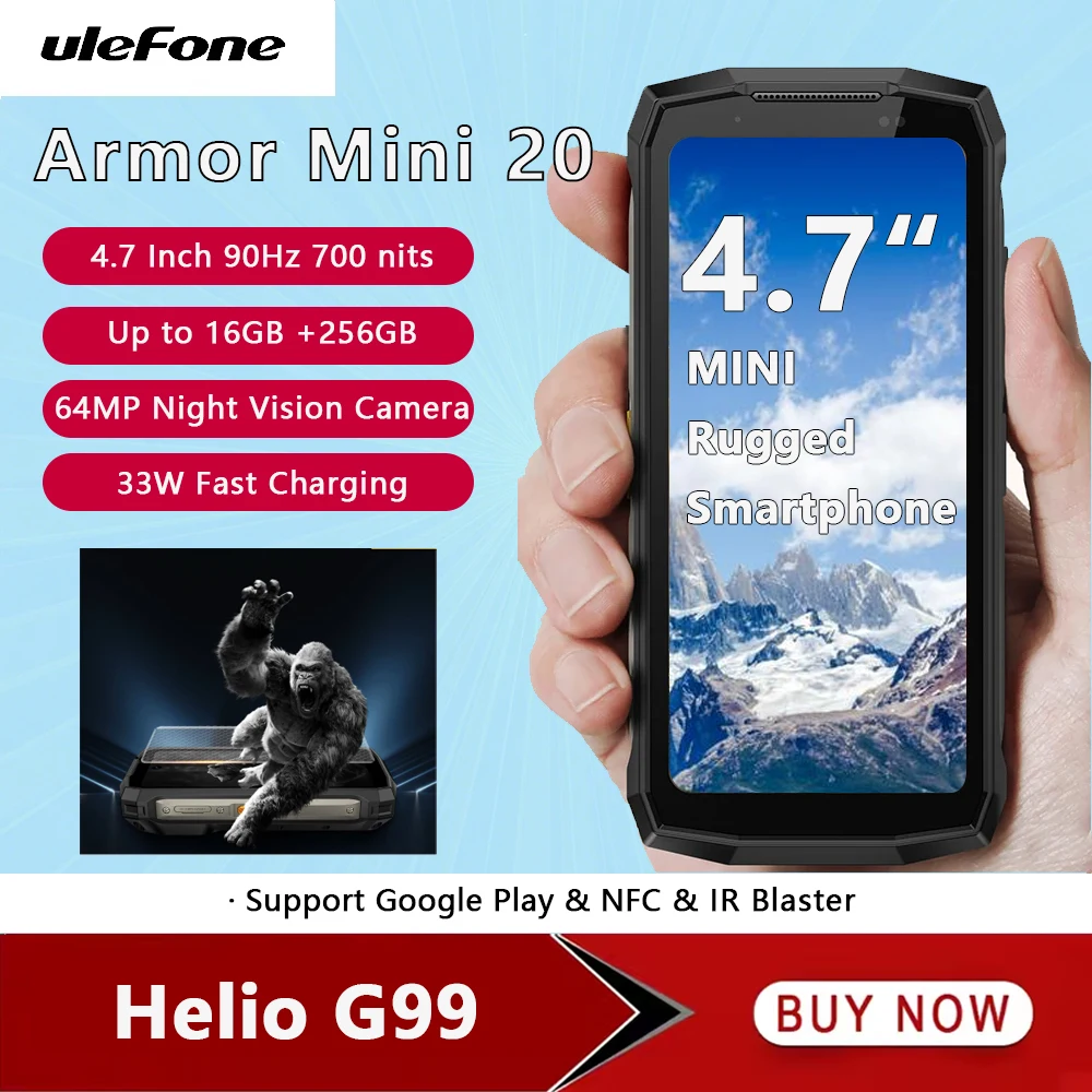 Ulefone Armor Mini 20 4G هاتف متين 4.7 بوصة 16 جيجابايت + 256 جيجابايت 64 ميجابكسل كاميرا ليلية هاتف ذكي أندرويد 14 6200 مللي أمبير هاتف محمول NFC 33 وات #1