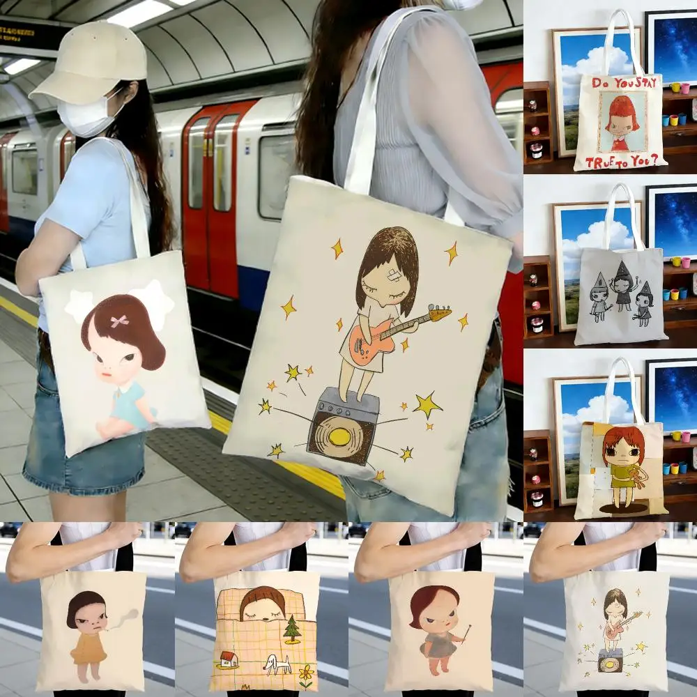 art character Y-Yoshitomo Nara Storage Bags Printed Series Shoulder Bag Portable Daily Lightweight Tote Bag