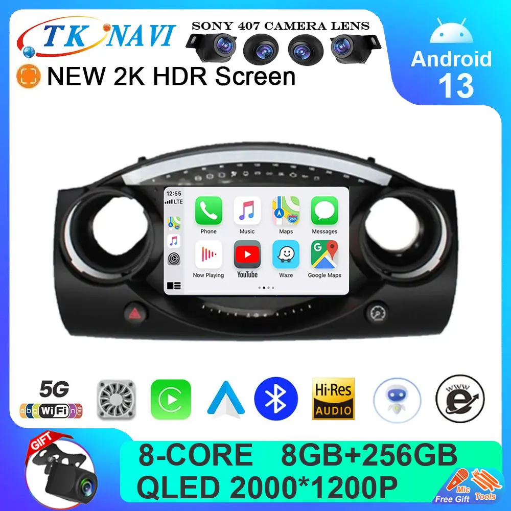 Android 13 auto rádio pro BMW mini cooper S R50 R52 R53 2004 - 2007 multimediální 2din páska rekordér video hráč Carplay WIFI DSP