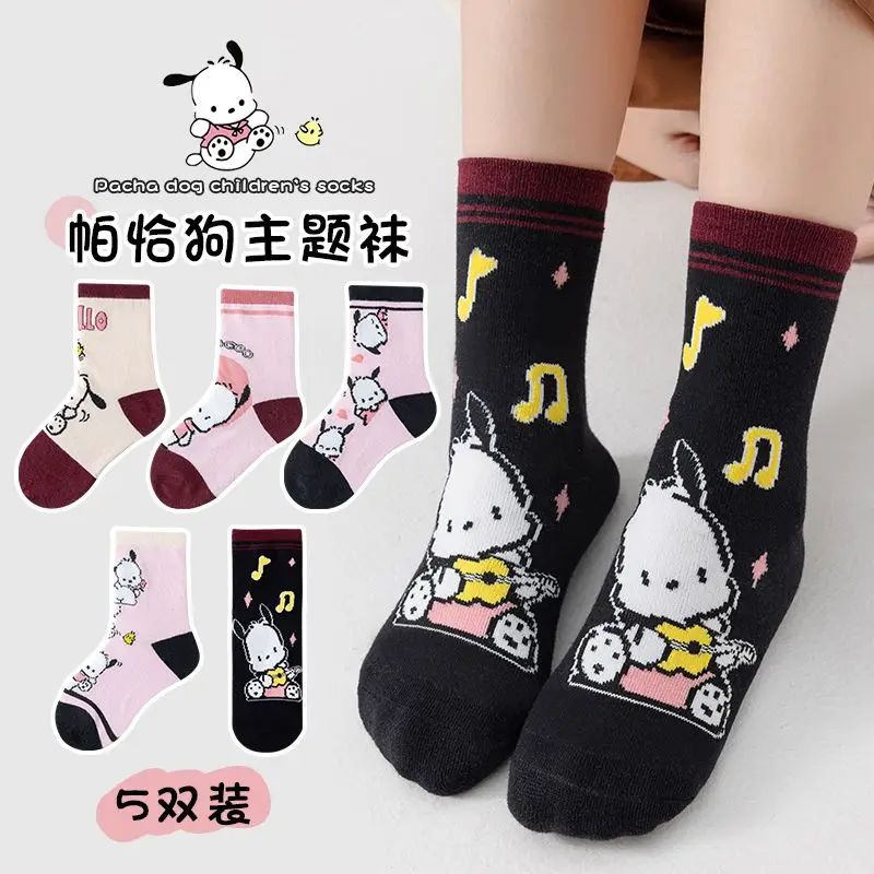 5 Pairs Sanrio Pochacco socks Autumn and winter new cartoon socks for men and women ins tide with high value mid-calf socks