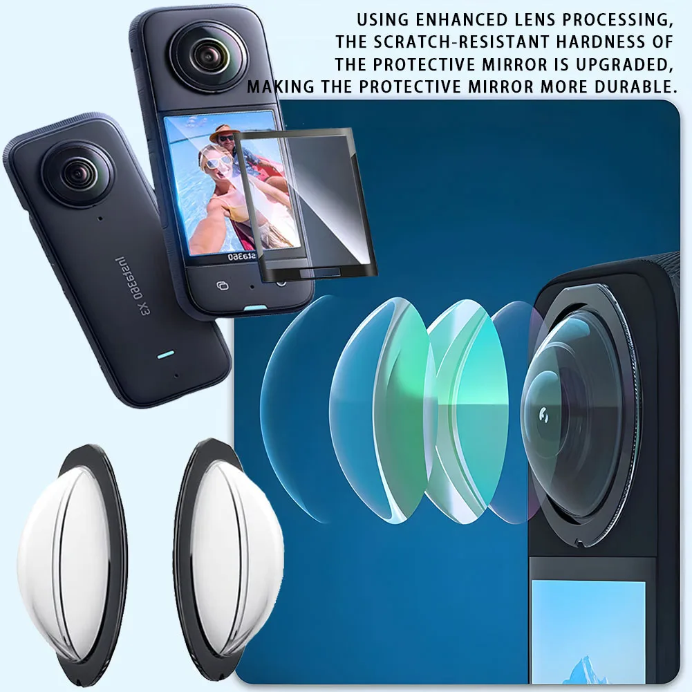 Untuk Insta 360 X3 Set Film pelindung layar pelindung lensa, pelindung lensa Anti gores Mod 360 lensa ganda untuk Insta360 X3 Aksesori