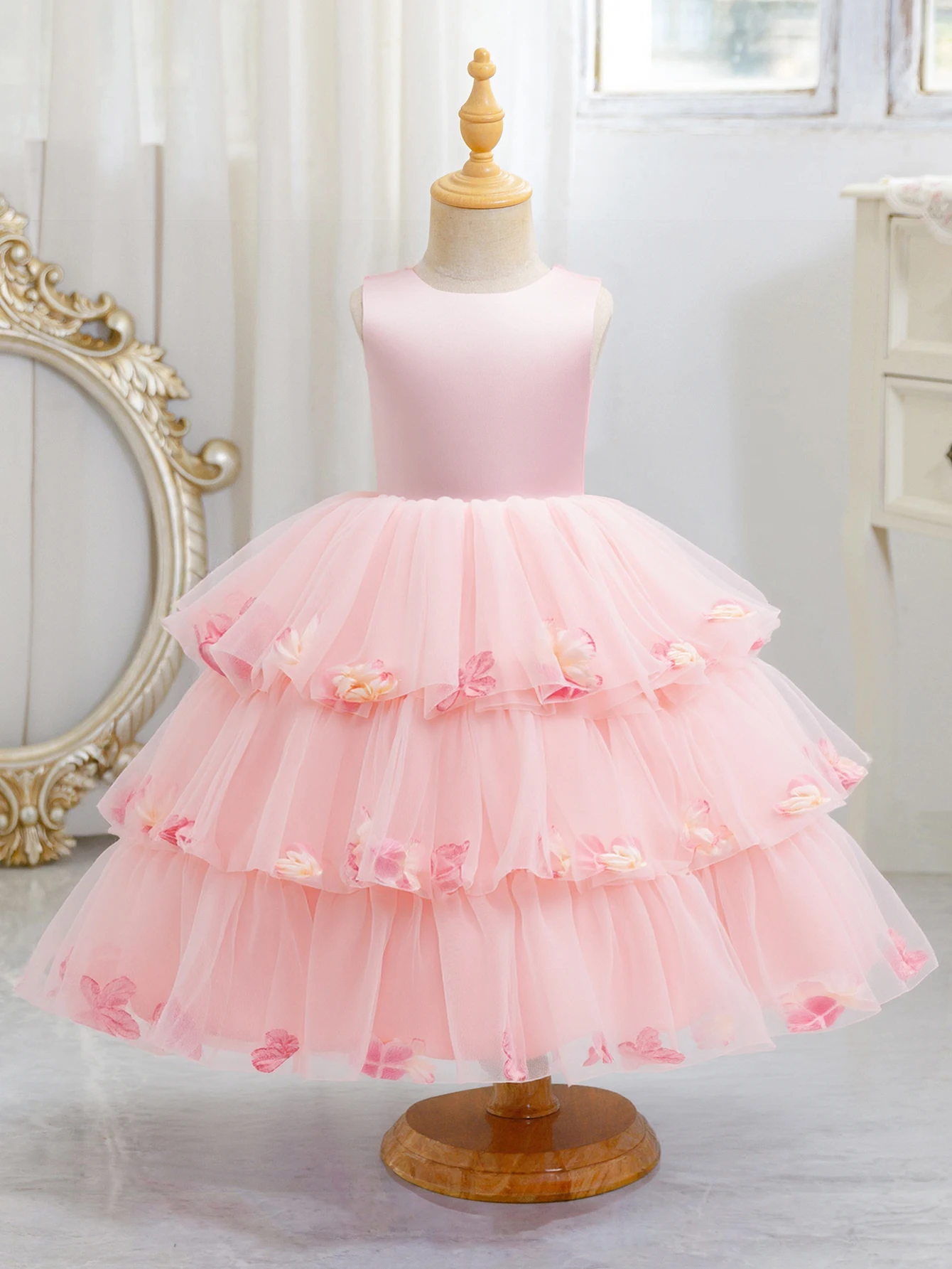 

Young Girl Pink Tank Top Big Bow Party Dress Mesh Elegant Dress Princess Dress Children's Clothing