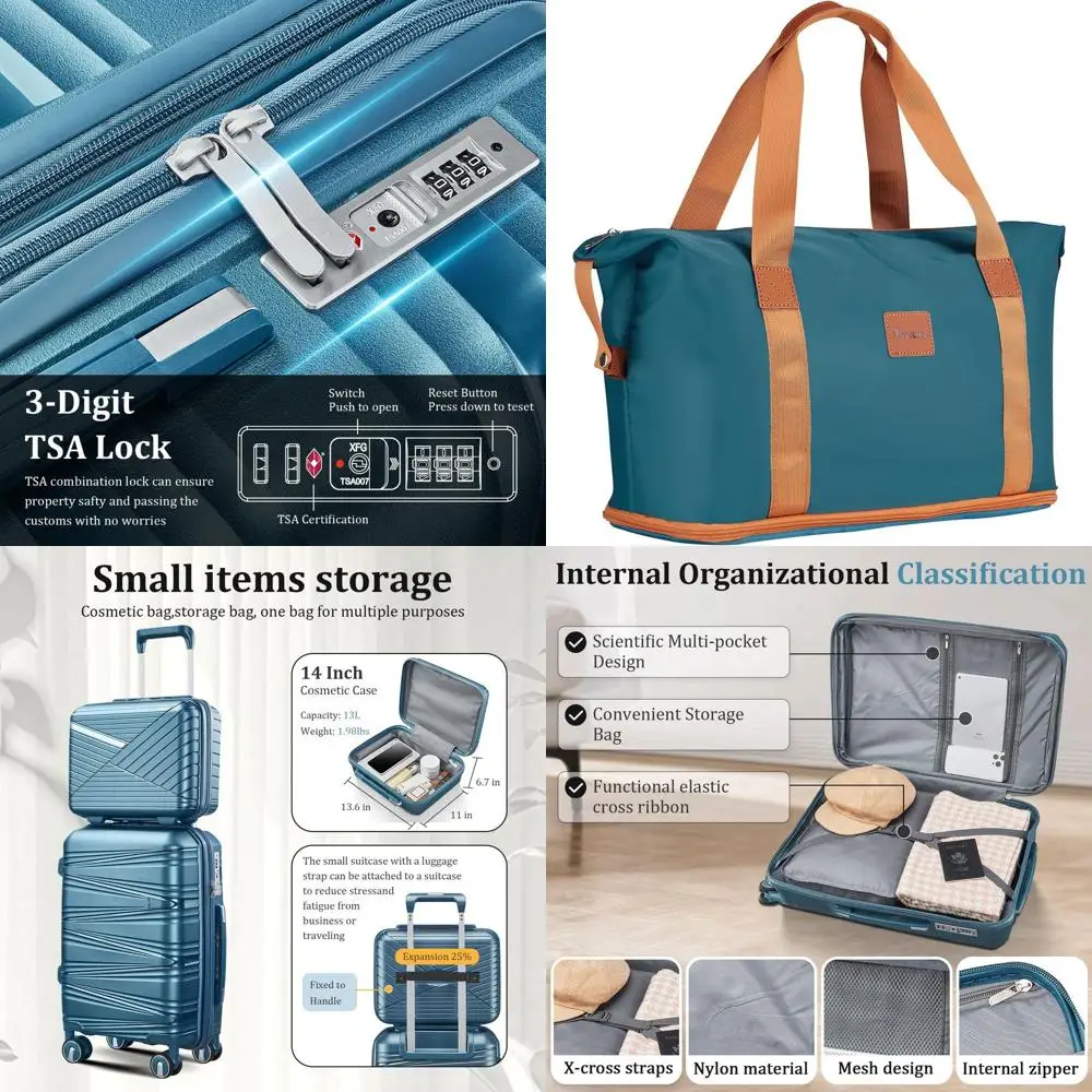 

Peacock Blue Expandable Hardshell Luggage Set with Spinner Wheels and TSA Locks (14 Carry-On, 20 Suitcase)