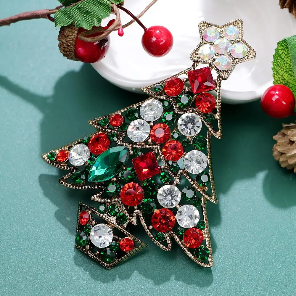 CINDY XIANG 3.8inch Very Large Size Christmas Tree Brooch Rhinestone Vintage Home Decoration Pin Festivel Accessories