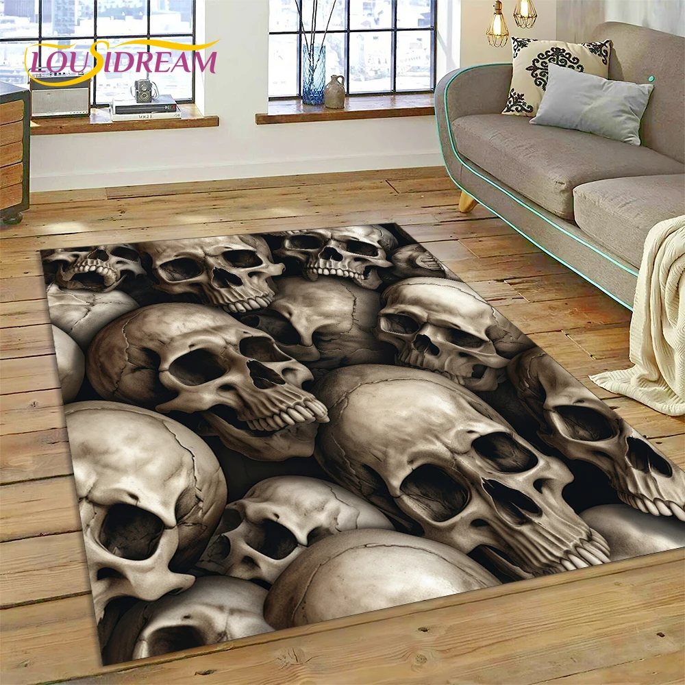 

3D Horror Gothic Skull Skeleton Rug Carpet for Living Room Bedroom Decor,Floor Mat Non-slip Decoration for Sofa Doormat Gift kid