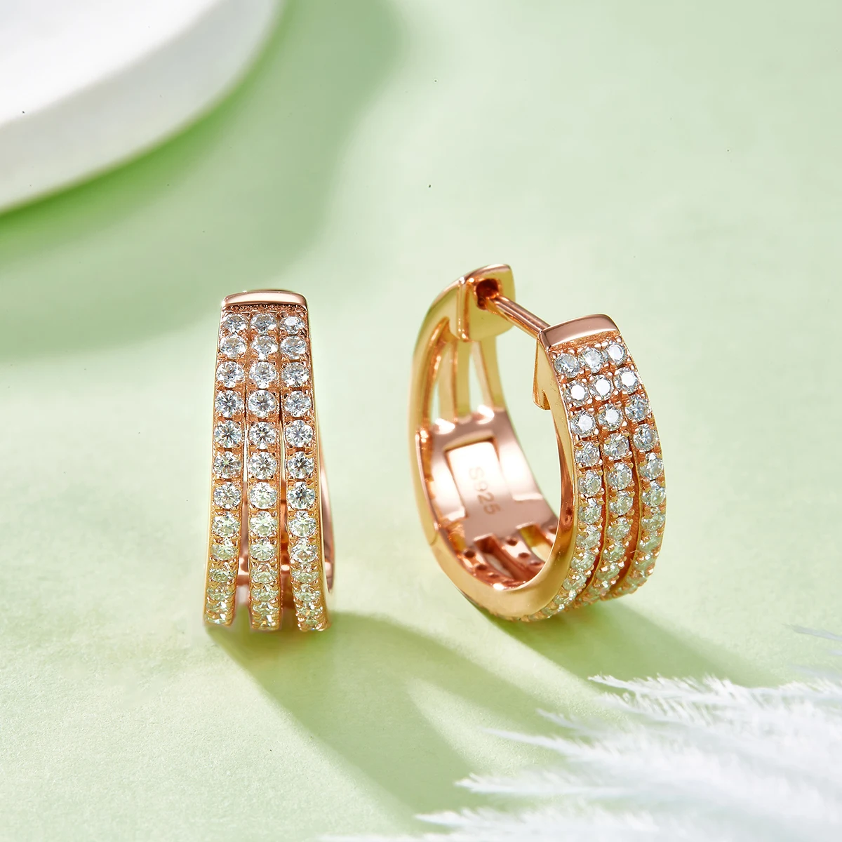 

0.82cttw 3 Rows D Color Moissanite Hoop Earrings 925 Sterling Silver for Women Fine Jewelry Circle Huggie Earrings Birthday Gift