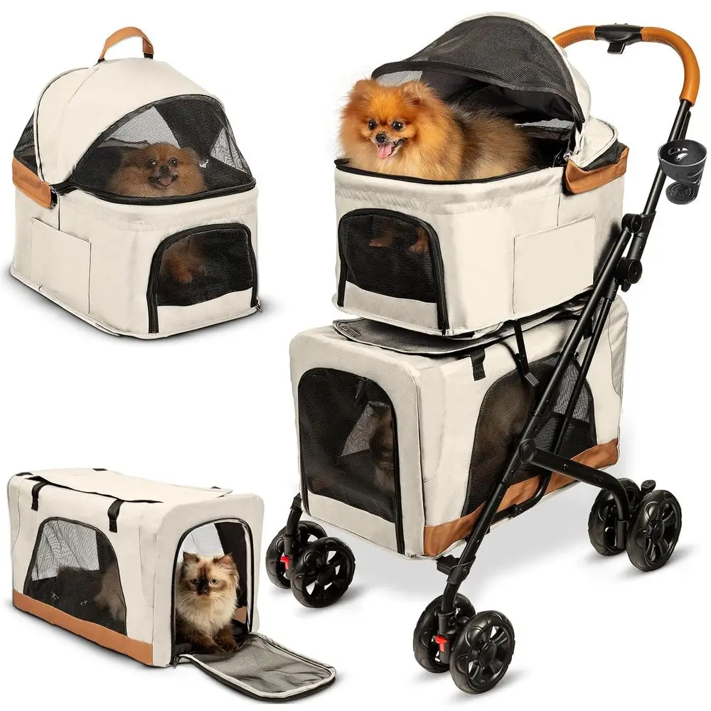 

Double Pet Stroller with Detachable Carriers - Ideal or 2 Dogs or Cats - Compacnvenient Design - Easy Assembly Double Dog Stroll