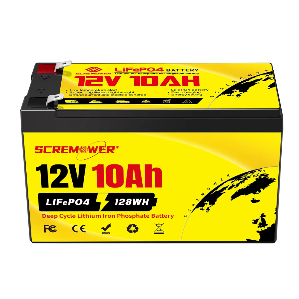 1-2 Pack 12V 10Ah 128Wh LiFePO4 Battery Rechargeable Deep Cycle Lithium Battery Built-in BMS 4000+ Cycles for Fish Finder UPS