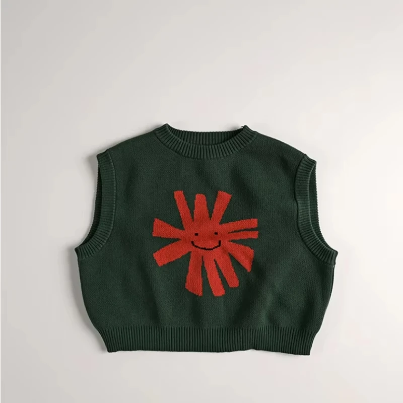 2025 Autumn Children Knitted Vest Baby Boys Girls Cute Cartoon Sleeveless Sweaters Kids Soft Loose Outwear Tops