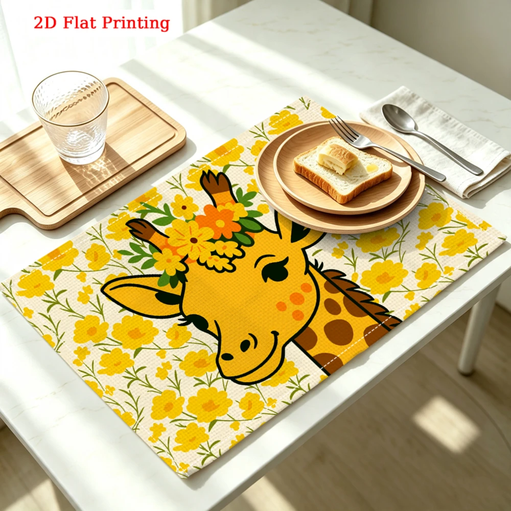 Giraffe Floral Pattern Kitchen Placemat Giraffe Floral Pattern Linen Pad Dish Coffee Cup Table Mat 1PC 30x40cm