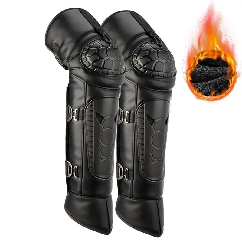 1 Pair Motorcycle Warm Kneepad Motorbike Riding Knee Pads Windproof Waterproof Winter Outdoor Knee Protective Guard PU Leather