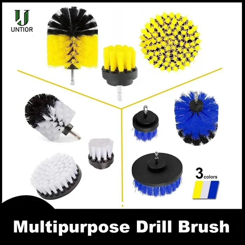 UNTIOR 3Pcs/Set Electric Scrubber Brush Drill Brush Kit Plastic Round Cleaning For Carpet Glass Car Tires Nylon Brushes