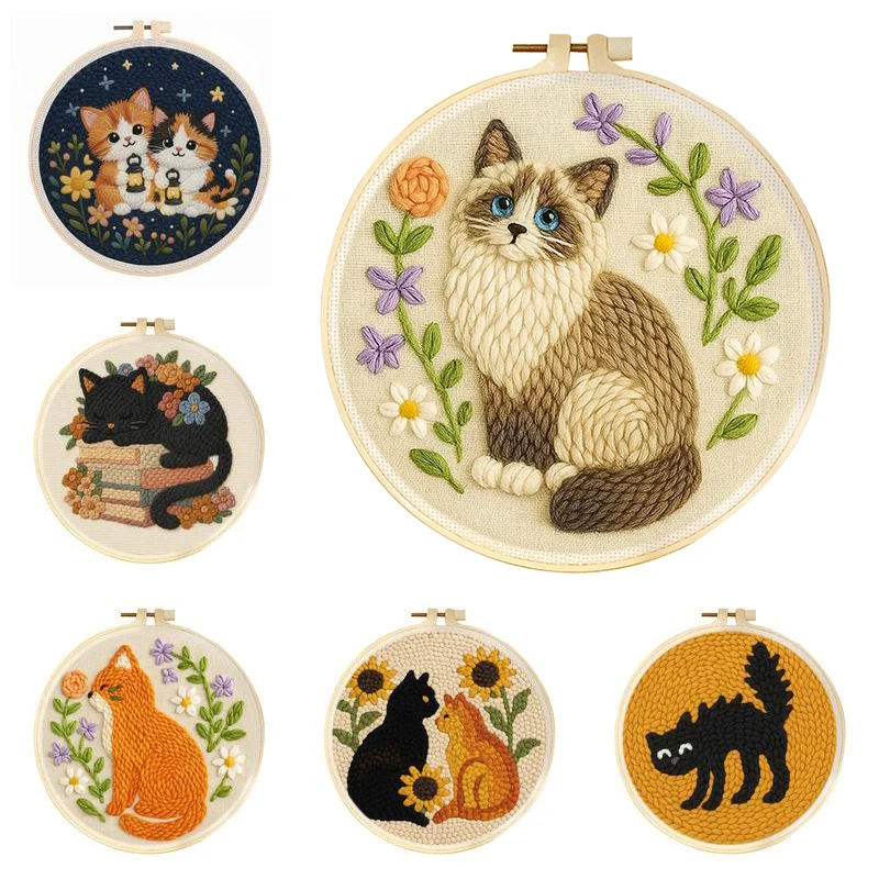 GATYZTORY Punch Needle Embroidery Crafts Diy Making Kits Cow Animal Punch Needle Embroidery Kit Home Wall Art Decor Craft Kits