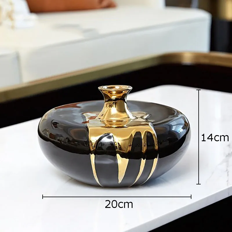 Imagem -02 - Luxo Moderno Vaso Cerâmico Arranjo Floral Decoração Seca Preto e Dourado Sala de Estar Casa