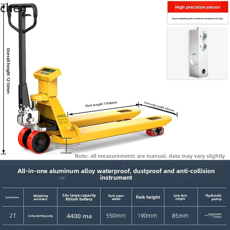 YY- Waterproof Instrument Hydraulic Hand Pallet Truck 3 Ton Manual Integrated Electronic Scale Forklift