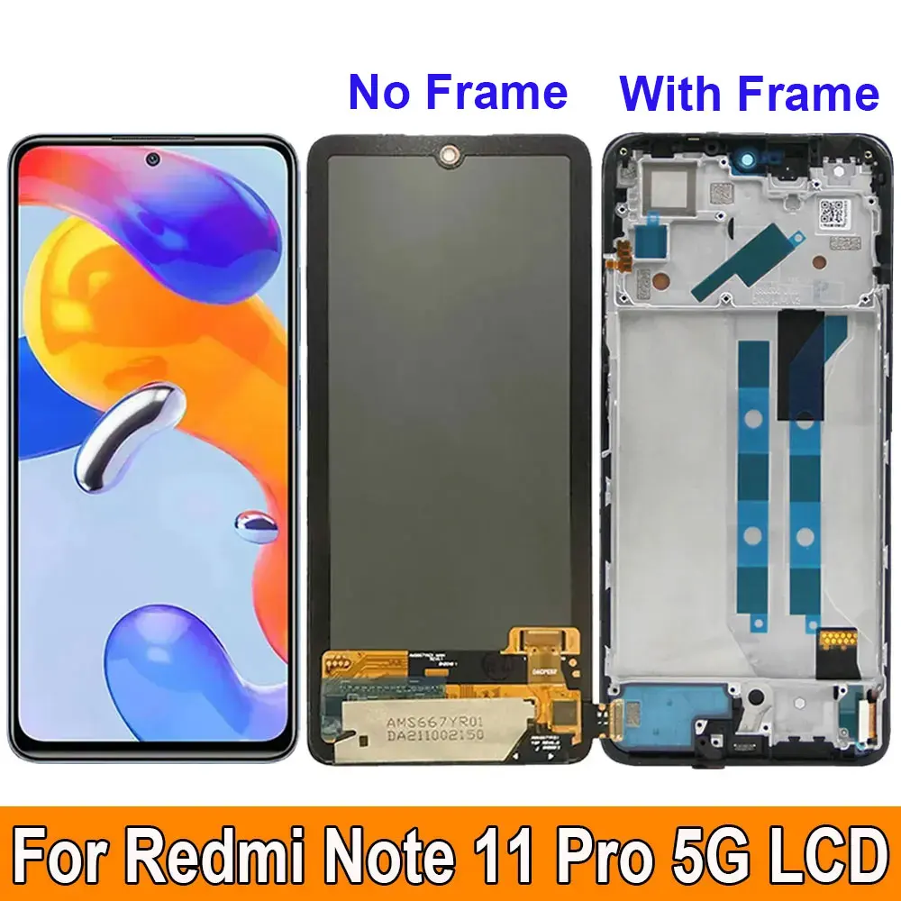 Super AMOLED For Xiaomi Redmi Note 11 Pro 5G LCD Display Touch Screen Digitizer Assembly Replacement 21091116I, 2201116SG LCD