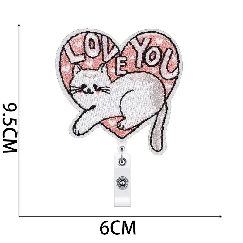 Embroidery Badge Reels Cartoon Cat Retractable Badge Reels Kawaii Chest Pocket Clips for Work Card ID/IC Card Holder