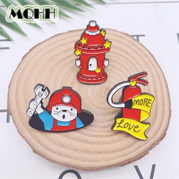 창의적인 소방관 에나멜 핀, 소방 장비, 소화기 캐릭터, 재미있는 합금 브로치 쥬얼리