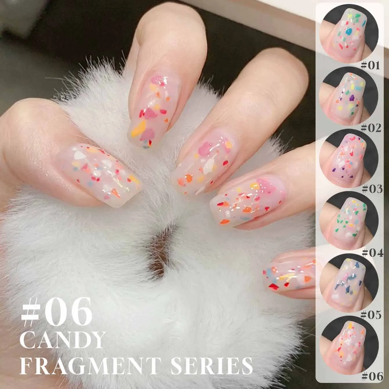 Hot Selling Candy Fragments Gel Nail Polish 2026 New Popular Macaron Seven Colors Cheese Sequins Nail Polish White Nails 1-16pcs