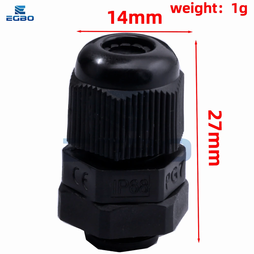 1pcs/5pcs PG7 Black Waterproof Plastic Nylon Cable Gland Connectors Joints