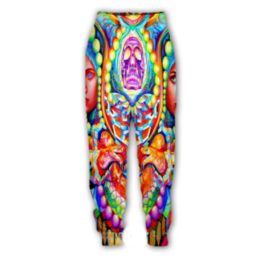 Herrenmode Herbst Sporthose psychedelische Kunst 3D-gedruckte Hose neutrale Straße lässig gerade Bein Jogginghose Q0156