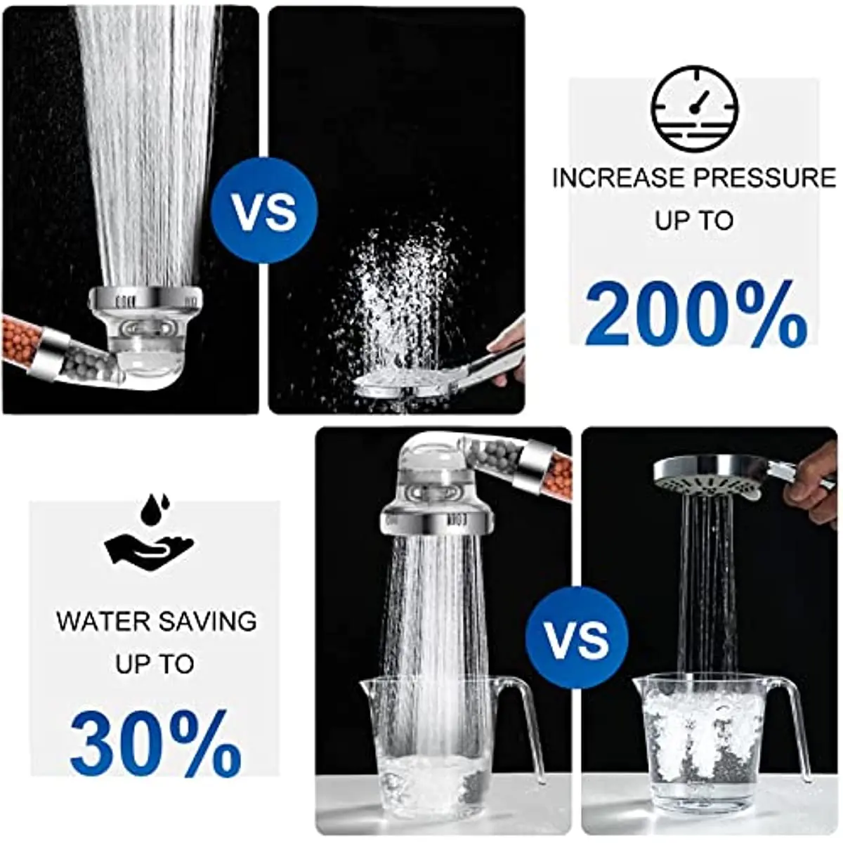 Filtered Shower Head, High Pressure Water Saving Showerhead with Filter Beads, 3 Settings Shower Heads with Handheld Spray