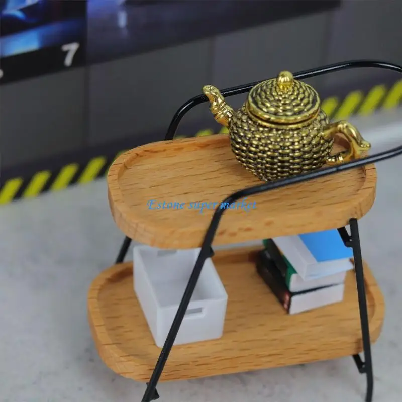 

090B Realistic Miniature Display Zakka Role Play and Display for Dollhouses Enthusiasts, 1/12 Scale, Wooden Display Rack