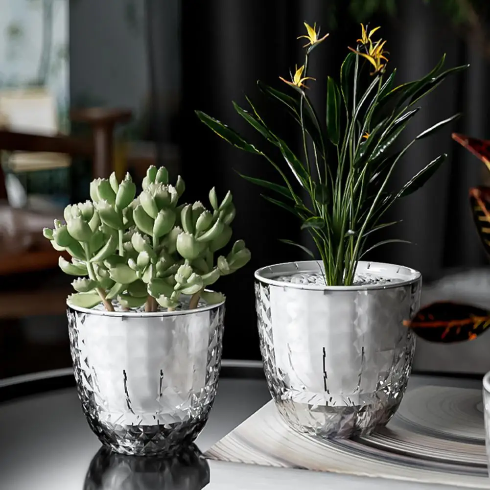 Water Storage Plant Pot Self Watering Flowerpot with Visible Double Layer Rope Planter for Indoor Plants Orchids Herb Gardening